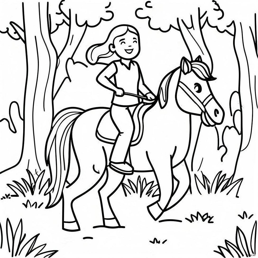 Adventurous Girl Riding A Horse Through The Forest Coloring Page 47374 39414