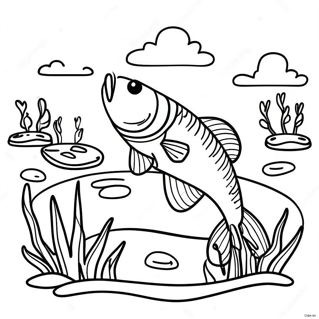 Bass Fishing Scene With A Beautiful Sunset Coloring Page 26862 24545