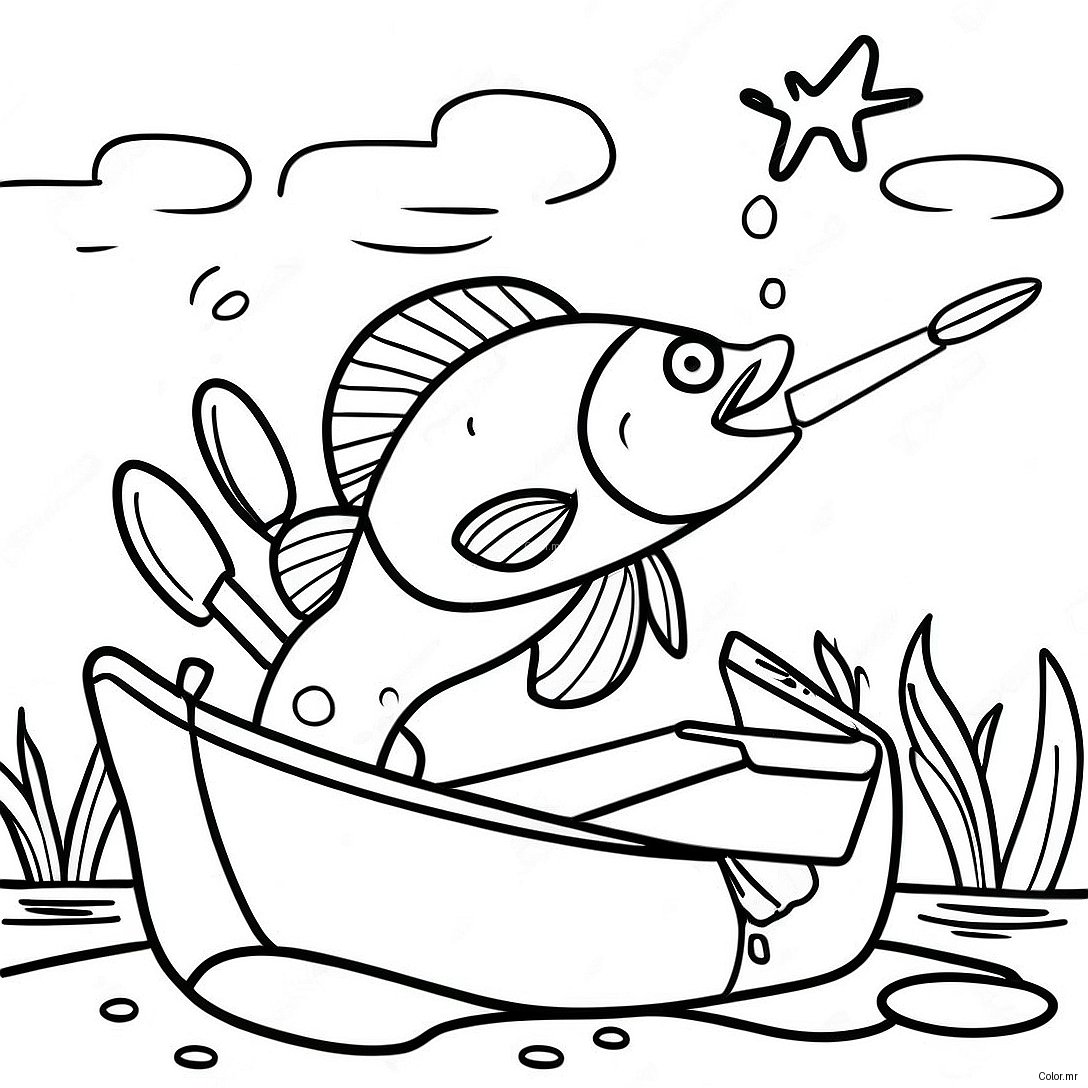 Bass Fishing Scene With A Beautiful Sunset Coloring Page 26862 24546