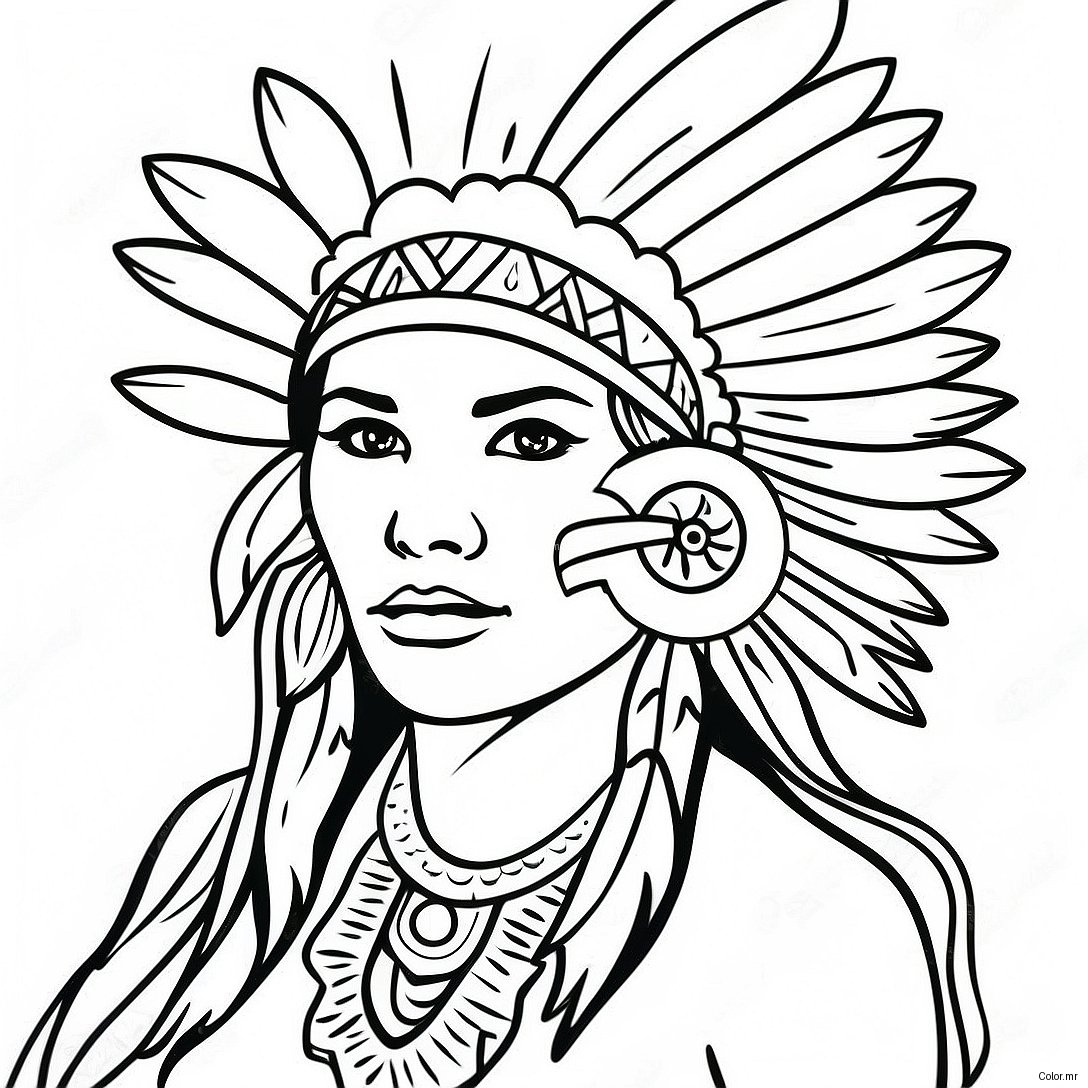 Beautiful Native American Woman With Feathered Headdress Coloring Page 69824 57522