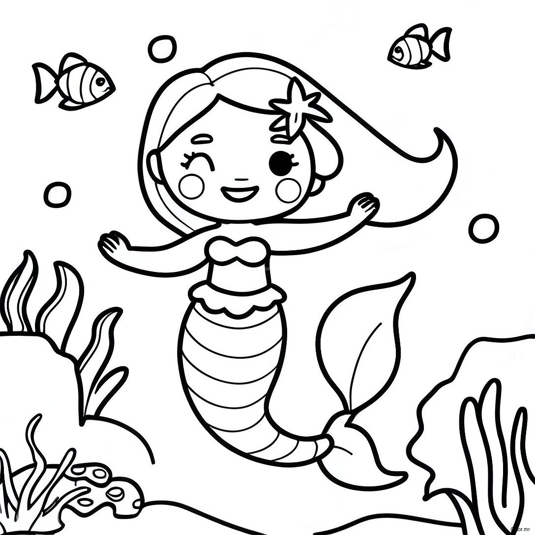 Black Mermaid Swimming In Coral Reef Coloring Page 22453 20705