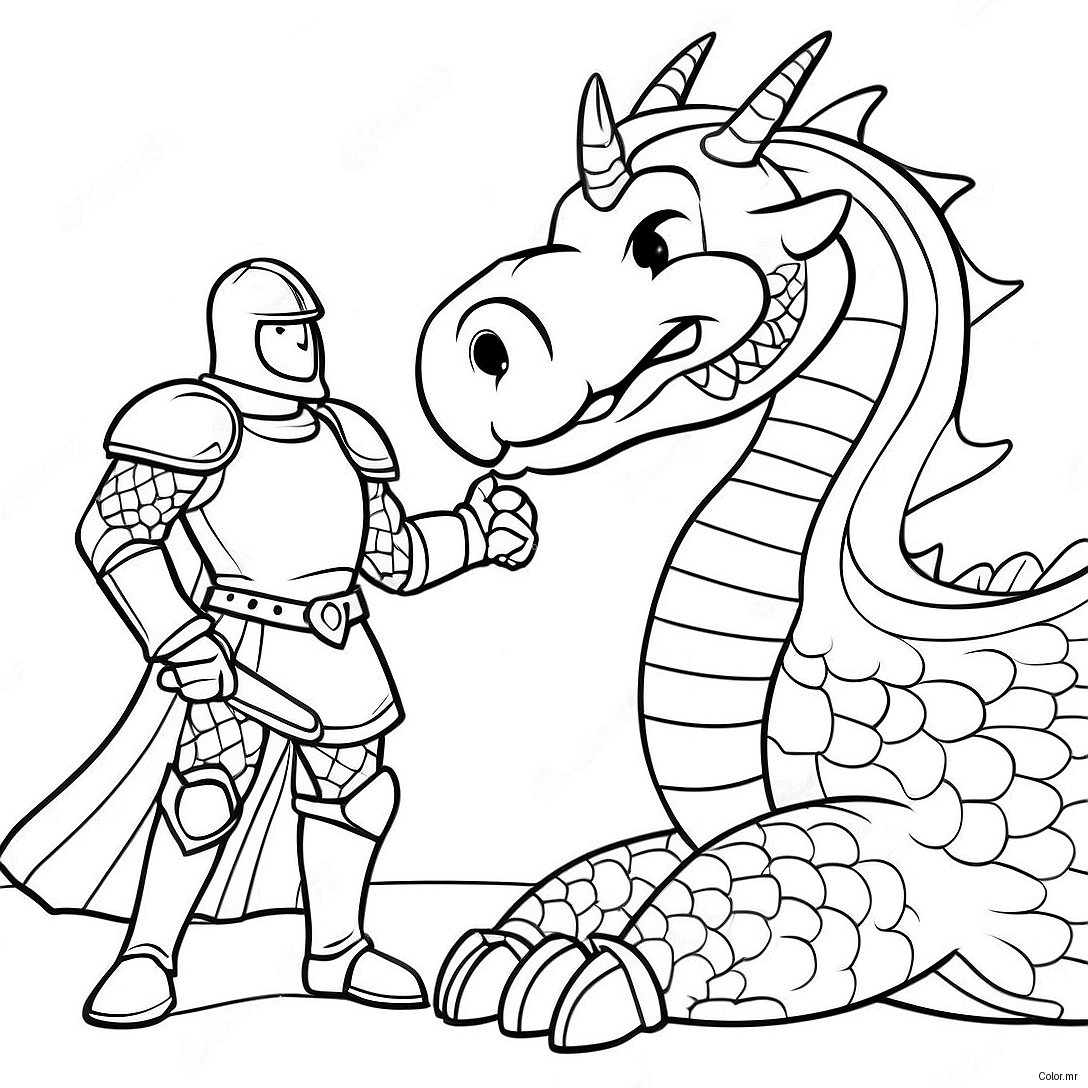 Brave Knight Facing A Dragon Coloring Page 25837 23742