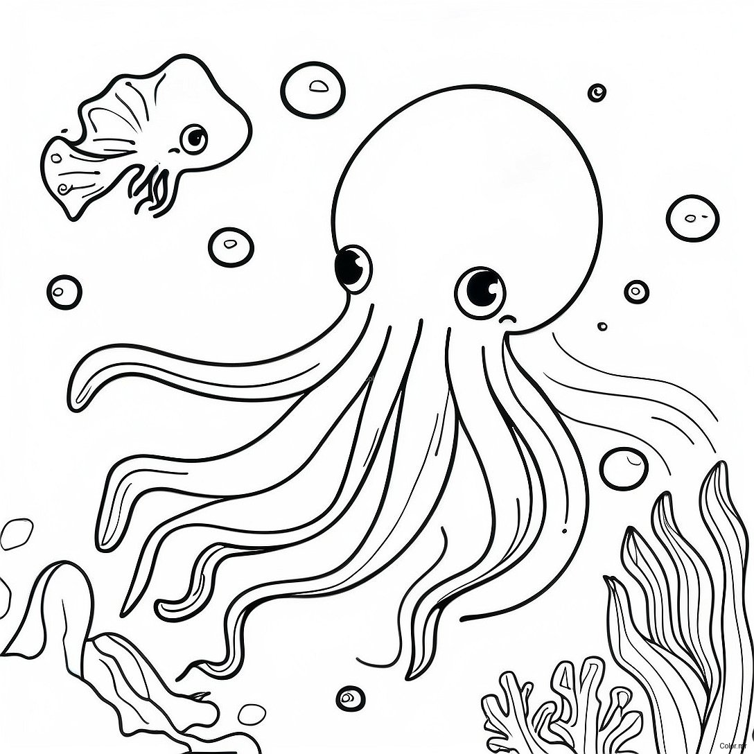 Colorful Giant Squid Underwater Scene Coloring Page 38547 32052