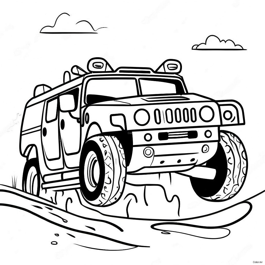 Cool Hummer Driving Through Mud Coloring Page 65231 53903