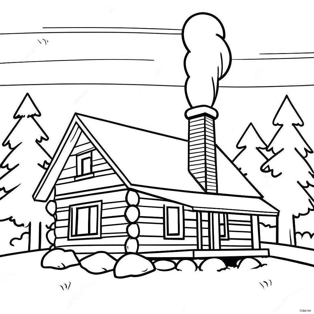 Cozy Log Cabin With Smoke From Chimney Coloring Page 23324 21398