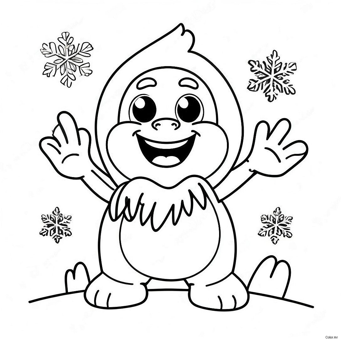 Cute Abominable Snowman With Snowflakes Coloring Page 48045 39941