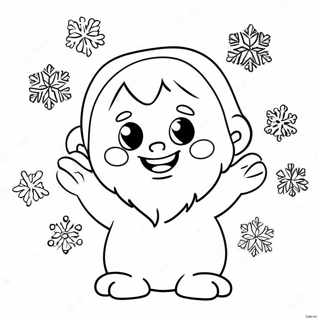 Cute Abominable Snowman With Snowflakes Coloring Page 48045 39942