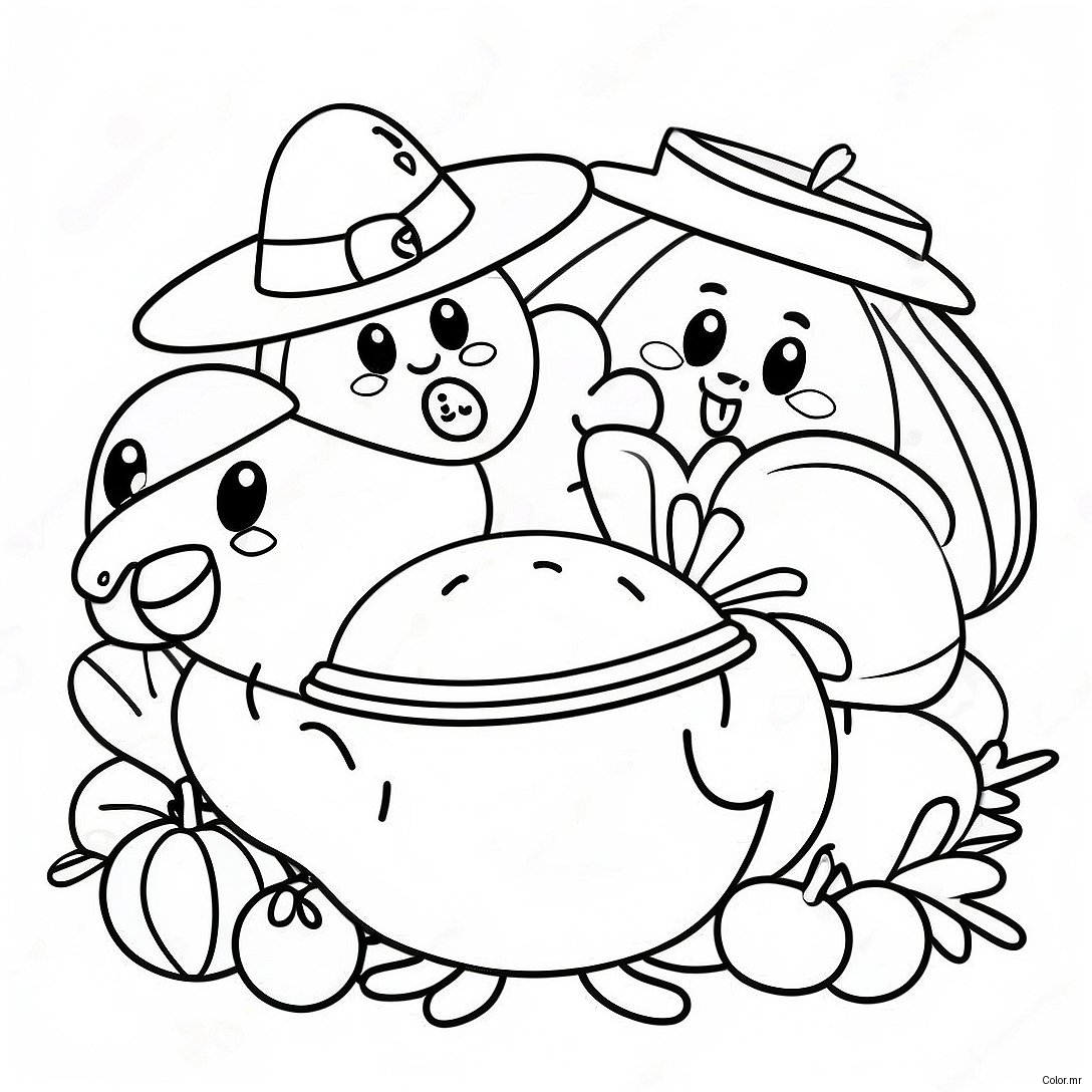 Cute Among Us Characters With Thanksgiving Feast Coloring Page 66751 55112