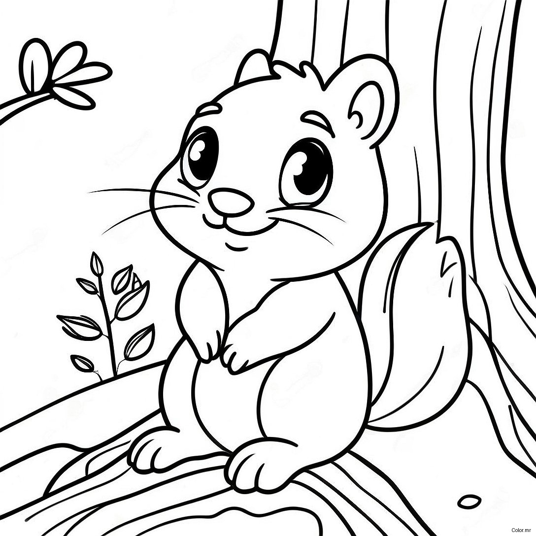Cute Chipmunk Sitting On A Tree Coloring Page 23764 21924