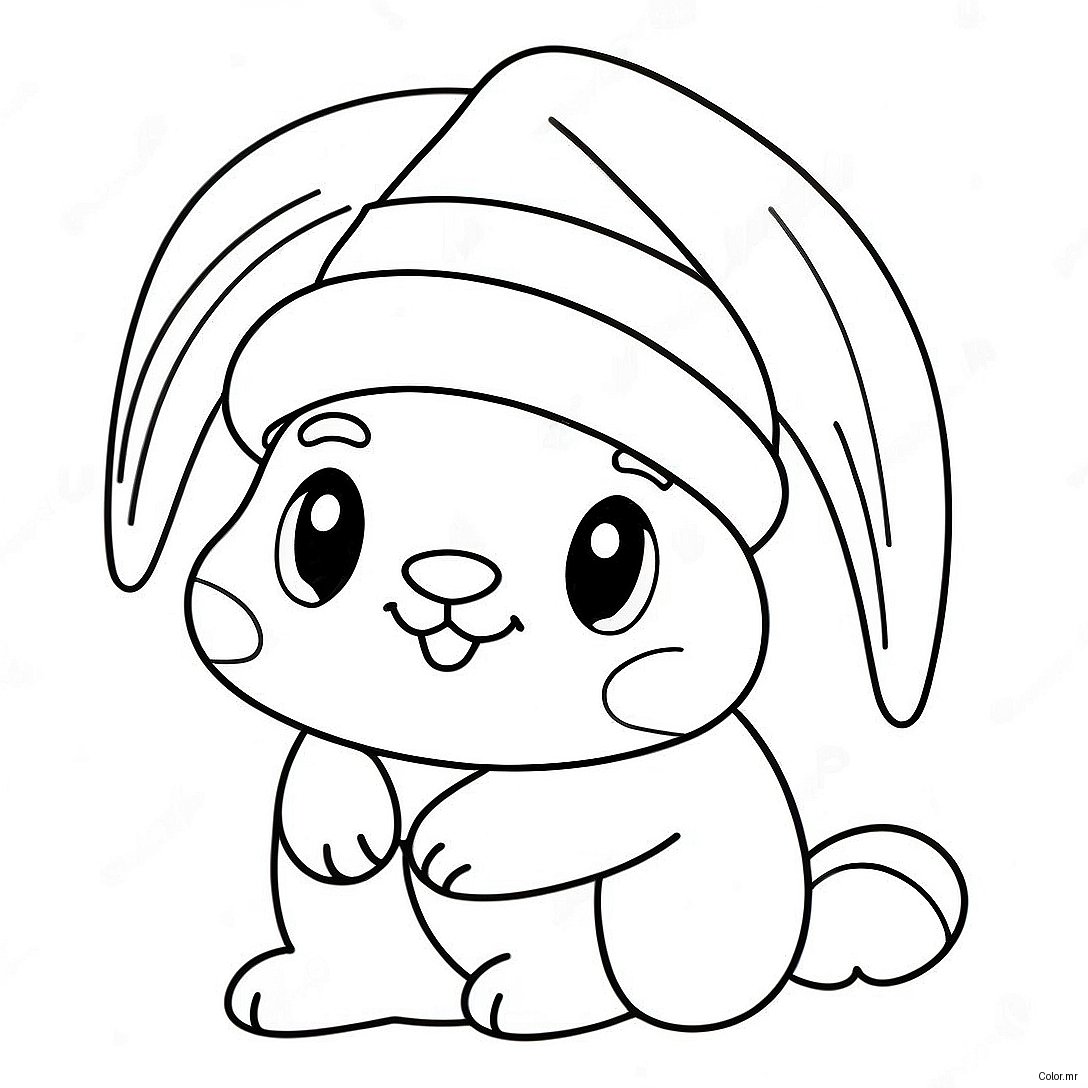 Cute Christmas Bunny With Santa Hat Coloring Page 55562 46214
