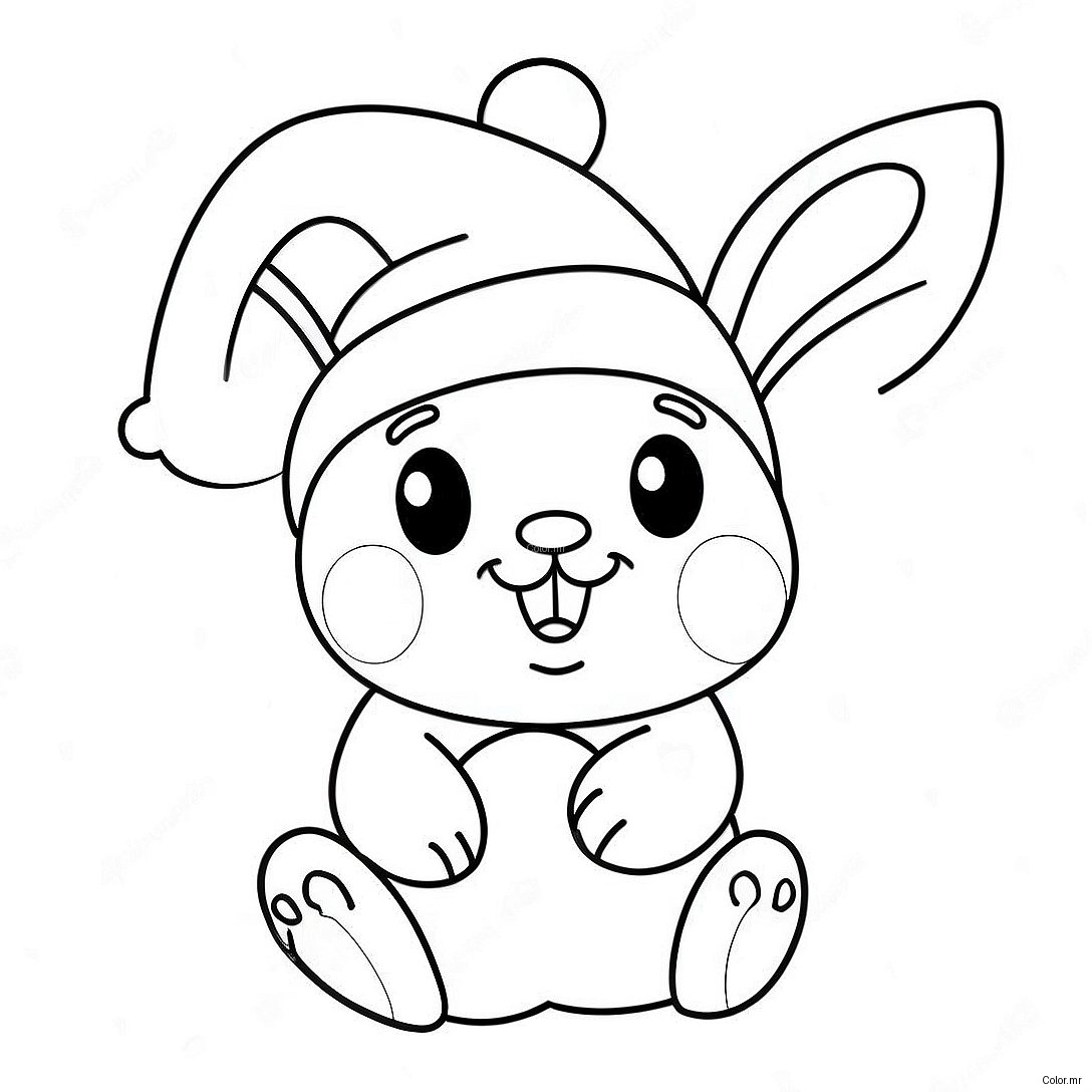 Cute Christmas Bunny With Santa Hat Coloring Page 55562 46215