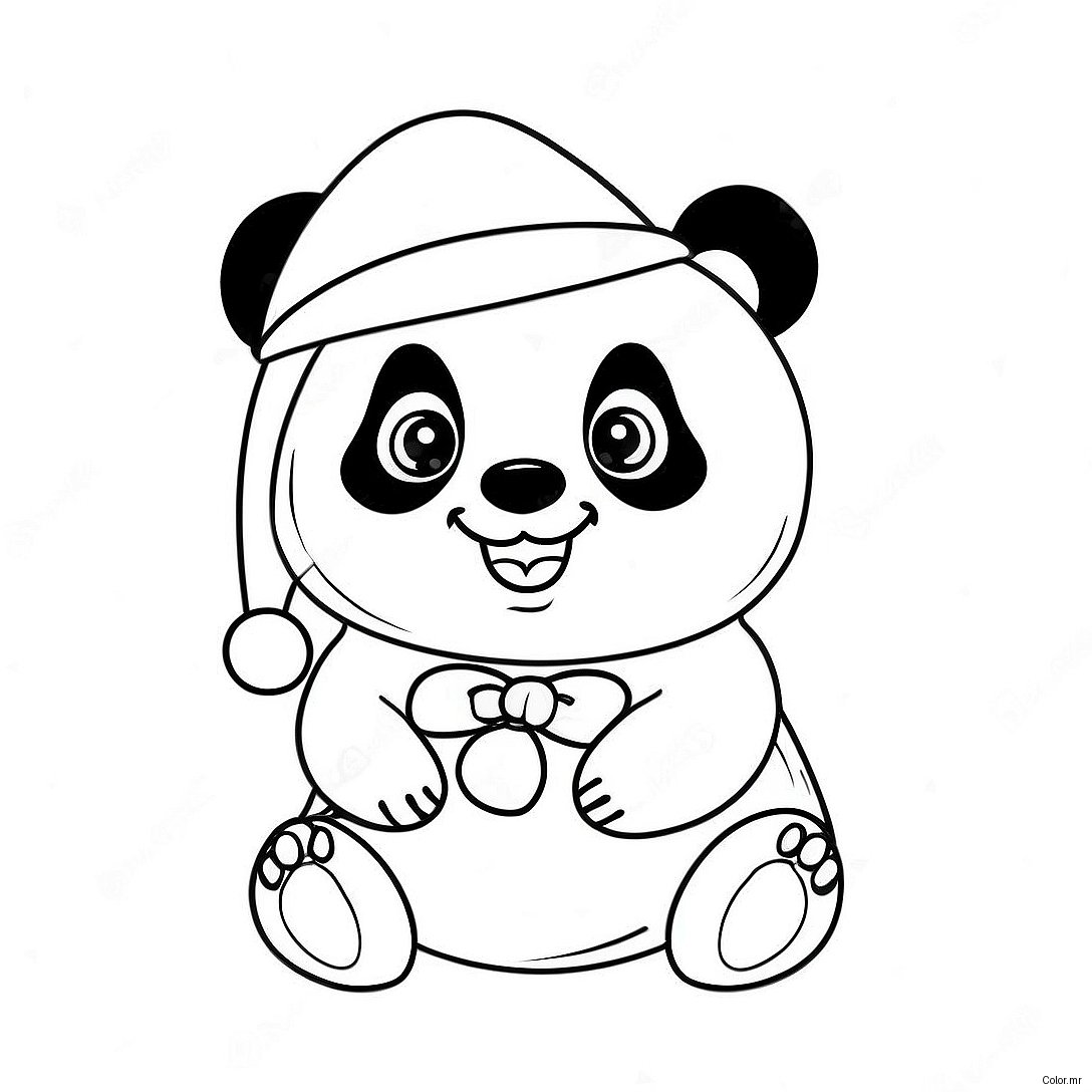 Cute Christmas Panda With Santa Hat Coloring Page 52897 43977