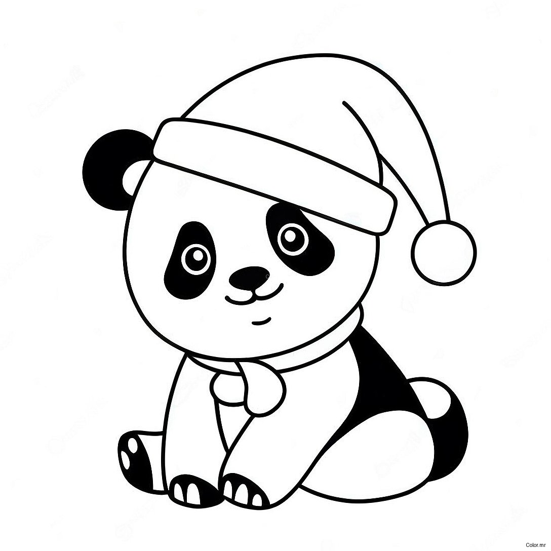 Cute Christmas Panda With Santa Hat Coloring Page 52897 43979