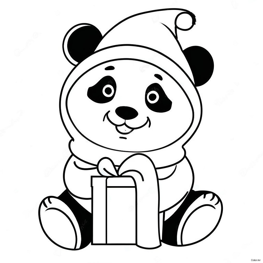 Cute Christmas Panda With Santa Hat Coloring Page 52897 43980