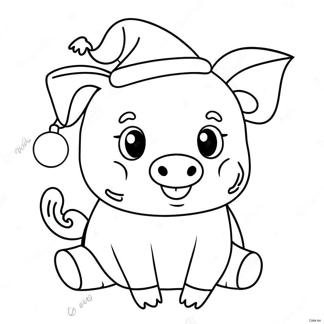 Cute Christmas Pig With Santa Hat Coloring Page 48515 40343