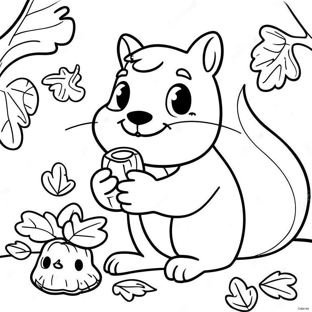 Cute Fall Squirrel Gathering Acorns Coloring Page 63430 52485