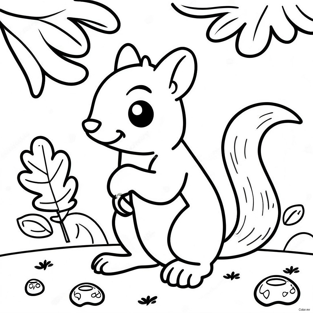 Cute Fall Squirrel Gathering Acorns Coloring Page 63430 52488
