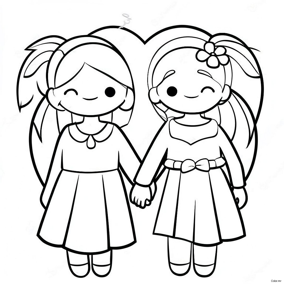 Cute Lesbian Couple Holding Hands Coloring Page 21243 19606