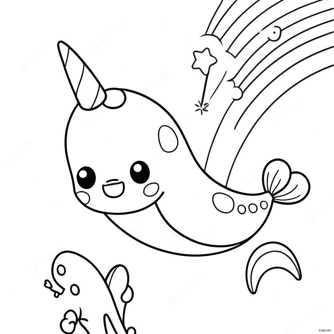 Cute Narwhal With A Rainbow Unicorn Horn Coloring Page 4482 3605