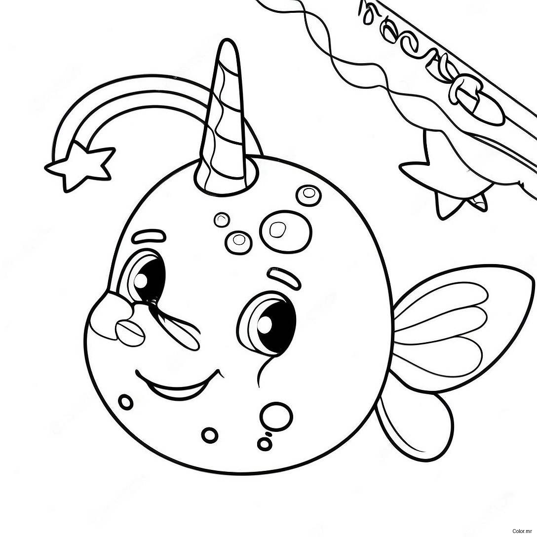 Cute Narwhal With A Rainbow Unicorn Horn Coloring Page 4482 3607