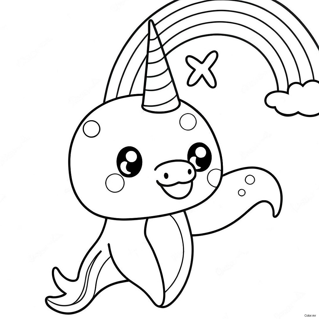 Cute Narwhal With A Rainbow Unicorn Horn Coloring Page 4482 3608