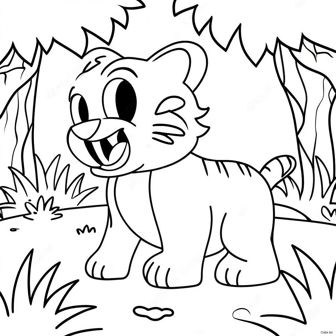 Cute Saber Tooth Tiger Playing In The Jungle Coloring Page 28506 25829