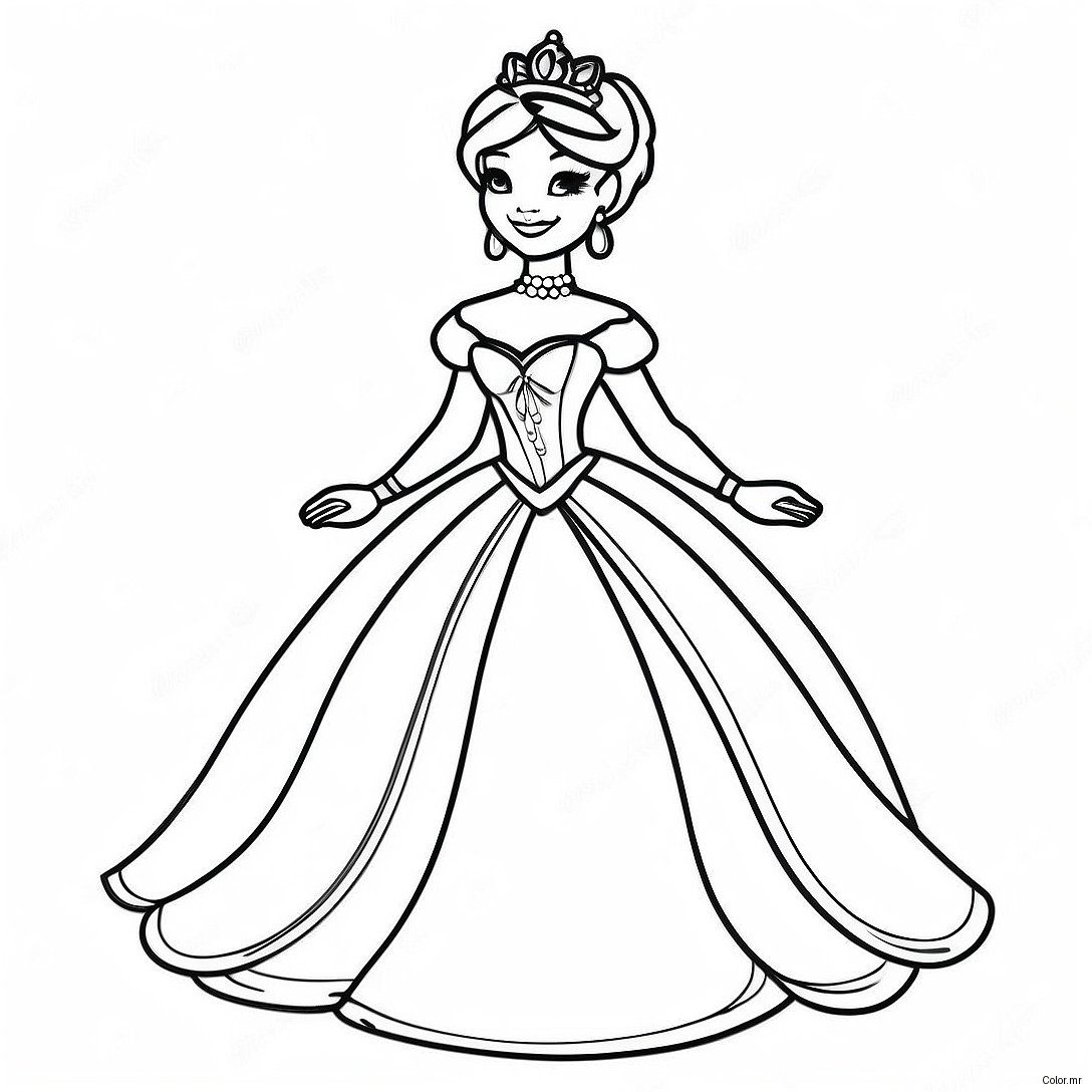 Elegant Black Princess In Royal Gown Coloring Page 24325 22363