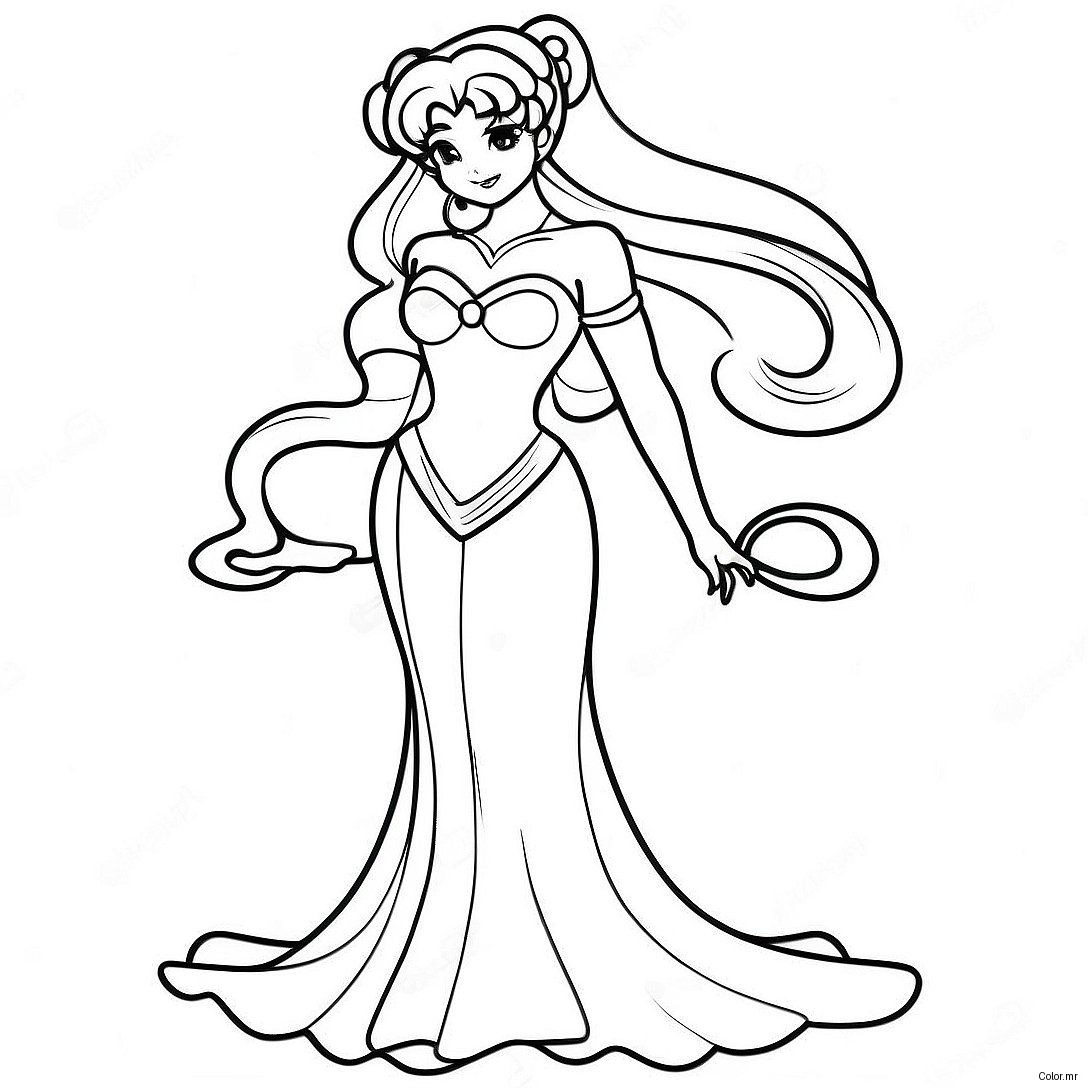 Elegant Princess Serenity In A Sparkling Dress Coloring Page 26037 23901