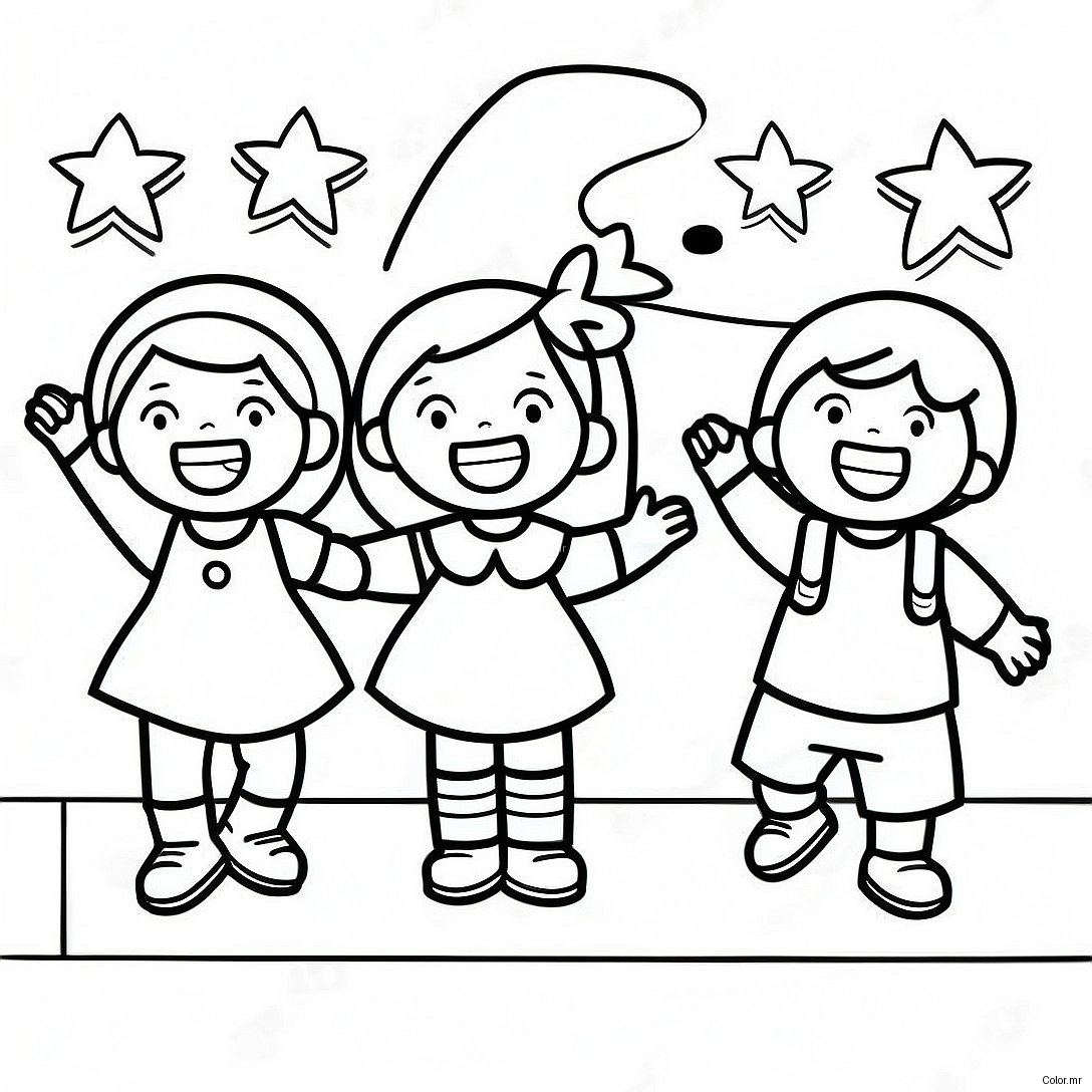 Excited Kids On First Day Of First Grade Coloring Page 44053 36647