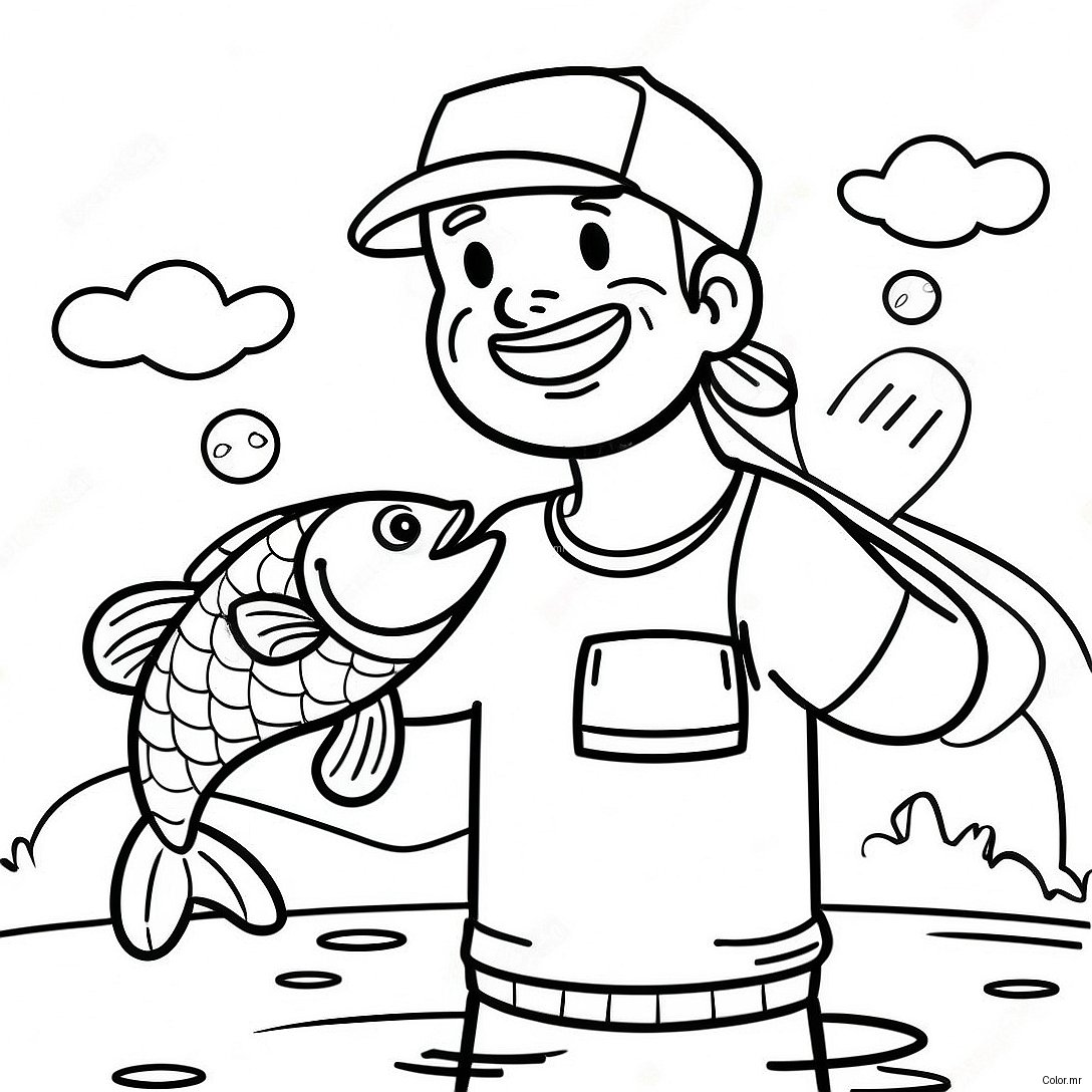 Happy Fisherman Catching A Big Bass Coloring Page 26863 24551