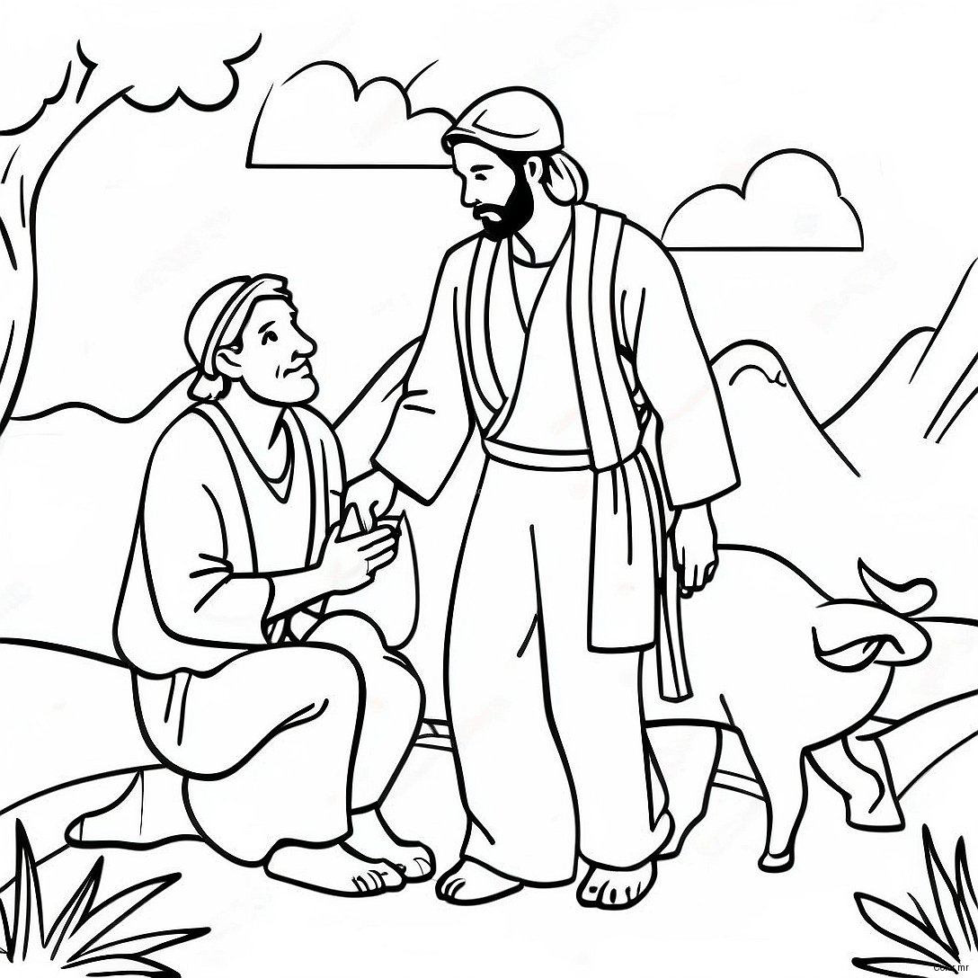 Kind Good Samaritan Helping A Traveler Coloring Page 11388 9334