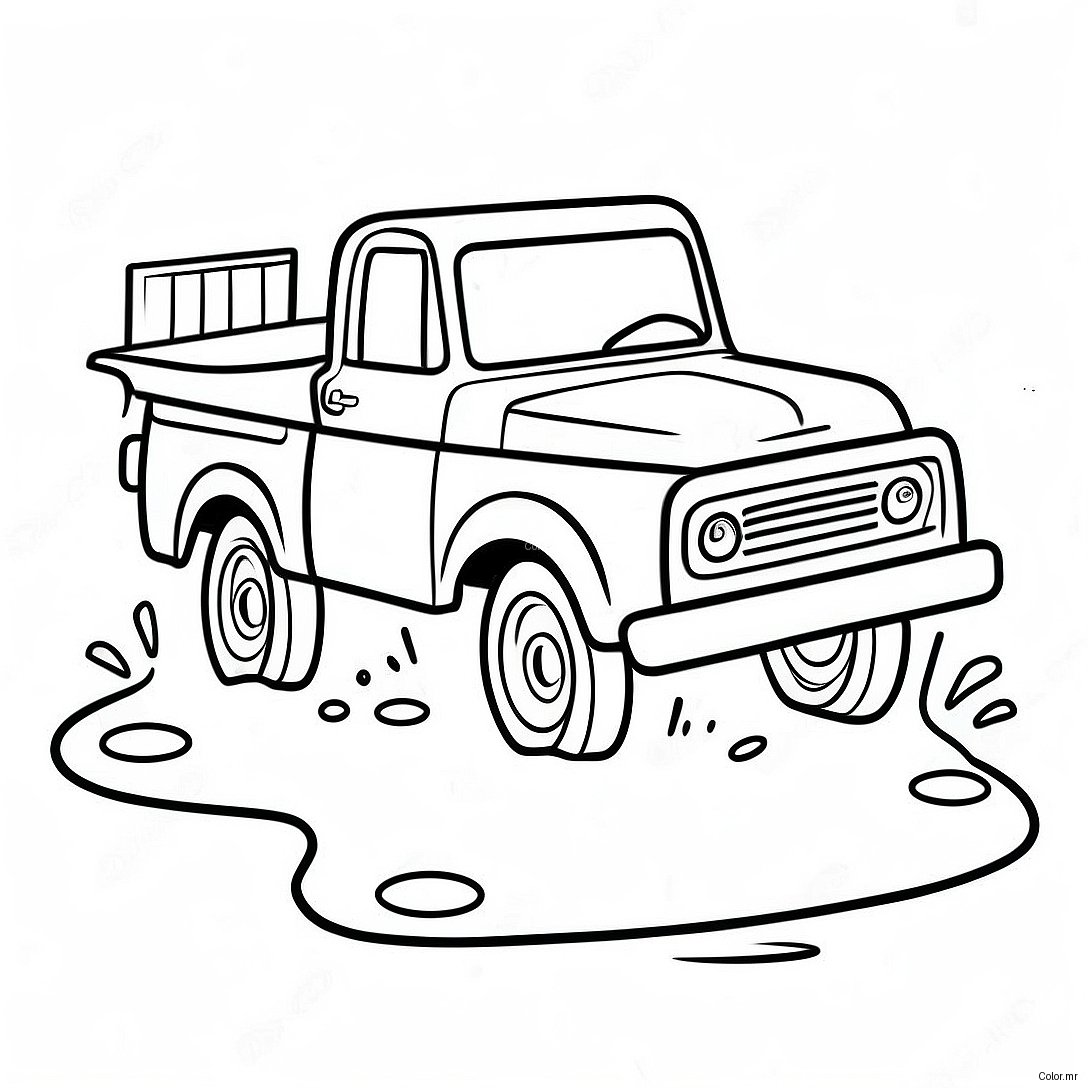 Little Blue Truck Driving Through Muddy Puddle Coloring Page 60257 49998