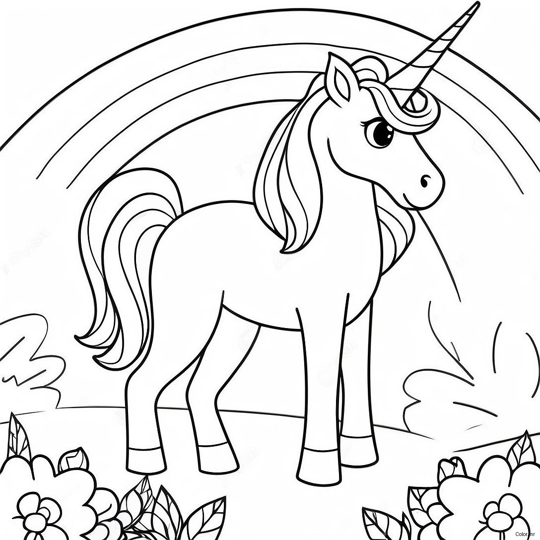 Magical Unicorn Horse In A Rainbow Landscape Coloring Page 71864 59384