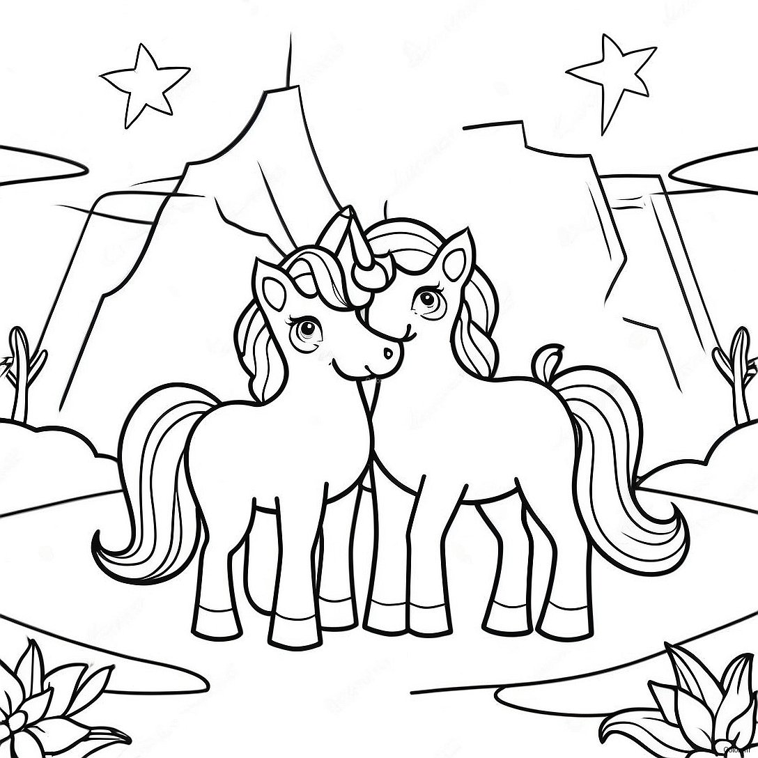 Magical Unicorns In A Dreamy Landscape Coloring Page 45784 38146