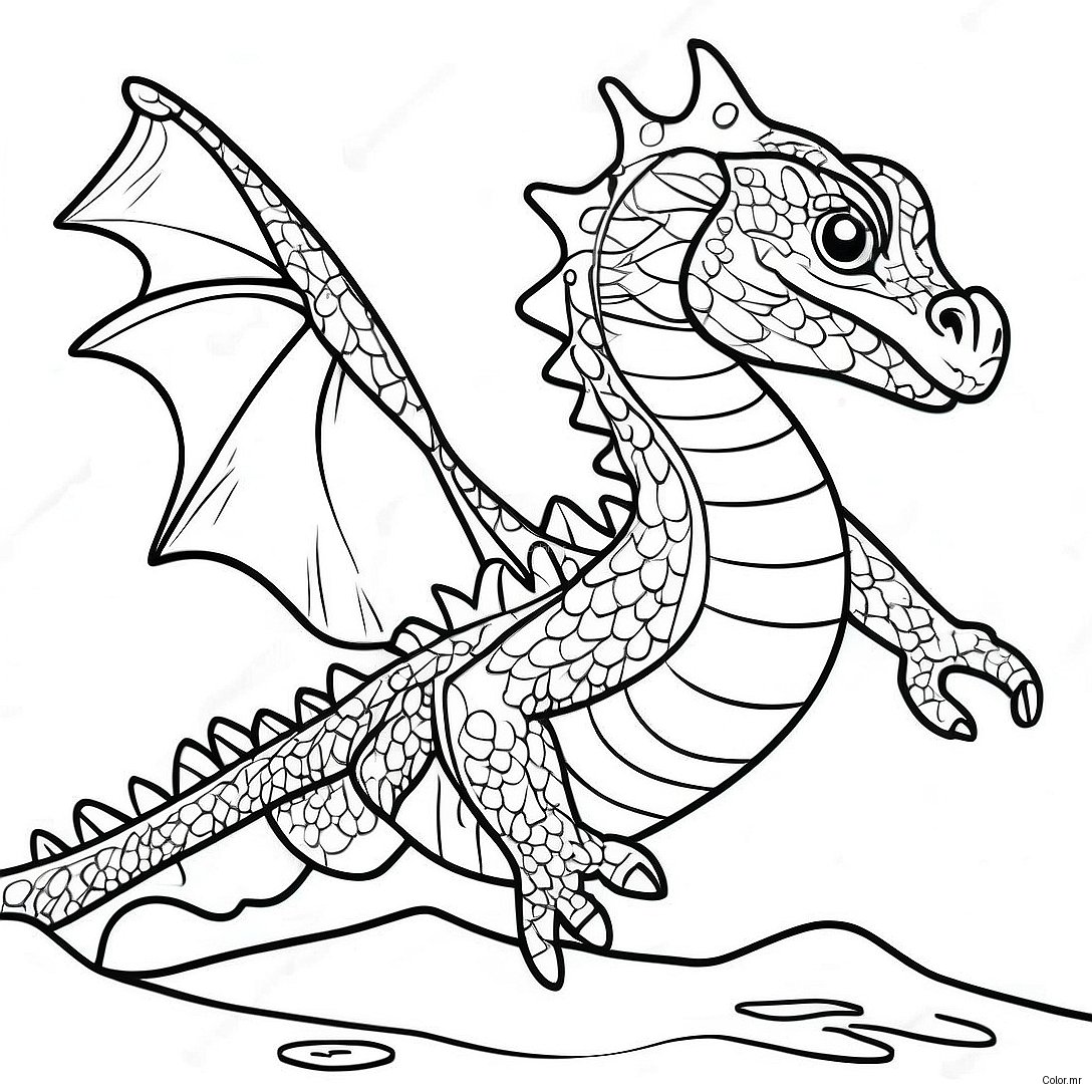 Majestic Water Dragon Flying Coloring Page 22984 21128