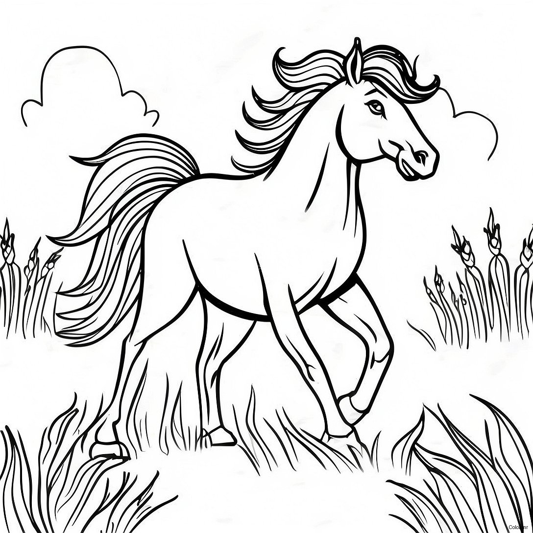 Majestic Wild Horse Running Through Meadow Coloring Page 3670 2981