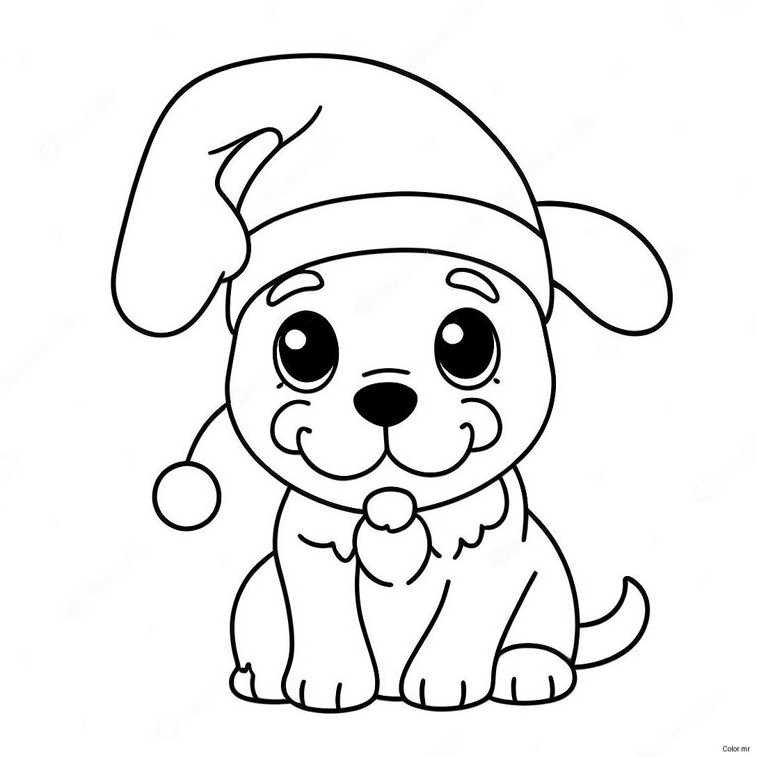 Playful Christmas Puppy With Santa Hat Coloring Page 23364 21429