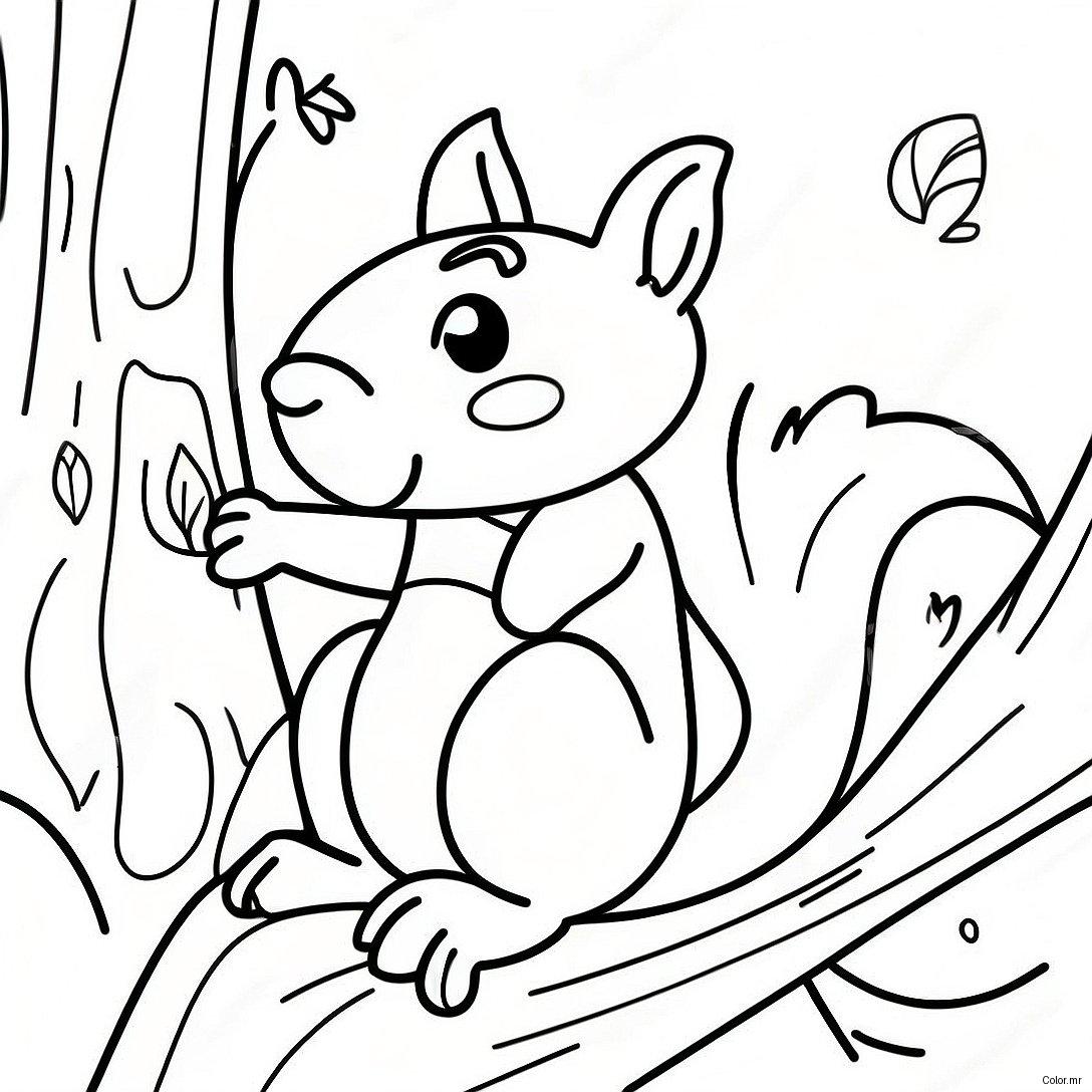 Playful Squirrel Climbing A Tree Coloring Page 3400 2765