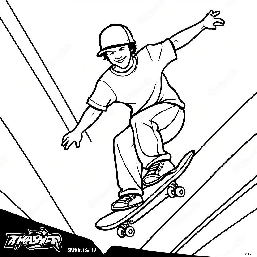 Thrasher Skateboarder Performing Tricks Coloring Page 39298 32628