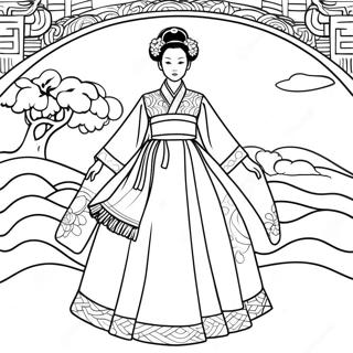 Traditionelles Koreanisches Hanbok Ausmalbild 17405-14620