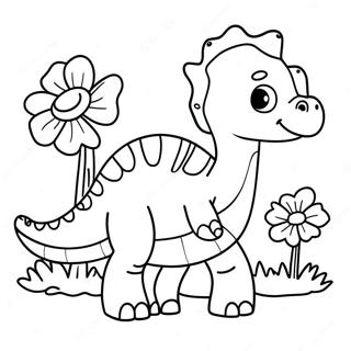 Susser Brontosaurus Mit Blumen Ausmalbild 23634-21817