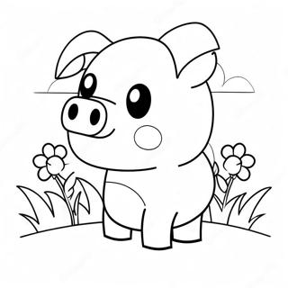 Niedliches Minecraft Schwein Mit Blumen Ausmalbild 24956-22858