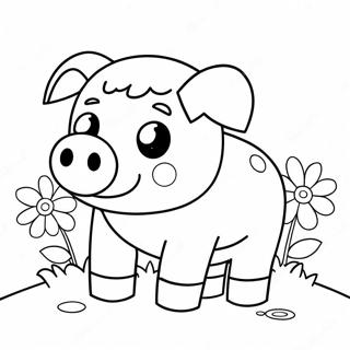 Niedliches Minecraft Schwein Mit Blumen Ausmalbild 24956-22860