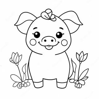 Niedliches Kawaii Schwein Mit Blumen Ausmalbild 25296-23129