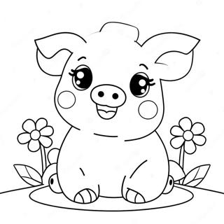 Niedliches Kawaii Schwein Mit Blumen Ausmalbild 25296-23130