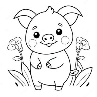 Niedliches Kawaii Schwein Mit Blumen Ausmalbild 25296-23131