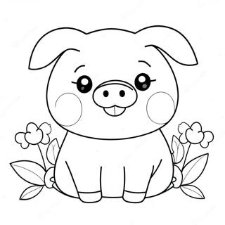 Niedliches Kawaii Schwein Mit Blumen Ausmalbild 25296-23132