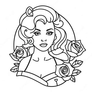 Tattoo Pin Up Madchen Mit Rosen Ausmalbild 28586-25881