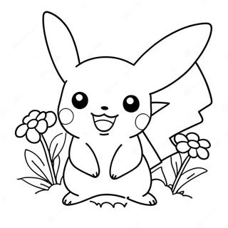 Niedliches Pikachu Mit Blumen Ausmalbild 28697-25974