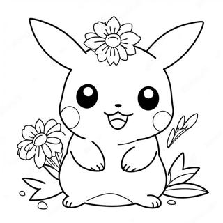 Niedliches Pikachu Mit Blumen Ausmalbild 28697-25975